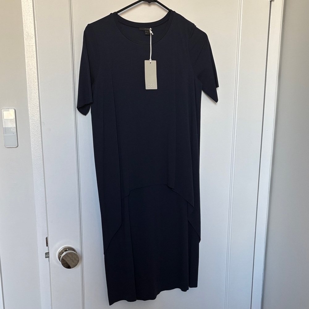 COS Navy High Low Midi Dress